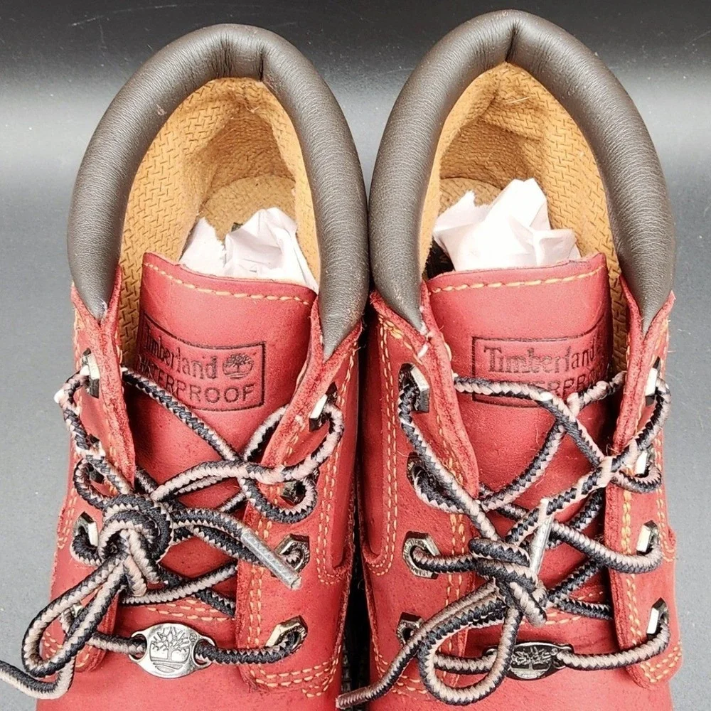 Timberland 8.5M Red Waterproof Leather Ankle Boots Gorpcore Work Streetwear